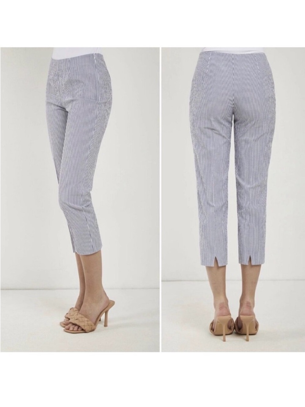 Piazza Sempione Audrey Seersucker Striped Capri Pants Women's Size Large Summer